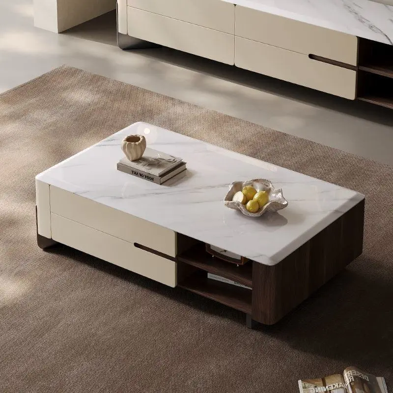 Modern Minimalist Wooden Solid Wood Look Living Room Furniture Set Extendable Storage Coffee Table and TV Cabinet Designer Style — image 5