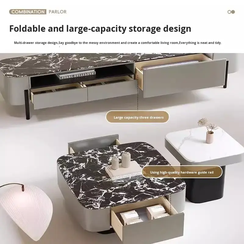 Italian Luxury Modern Minimalist Marble Coffee Table High-End Combination for Villa Living Room Set Design — image 5
