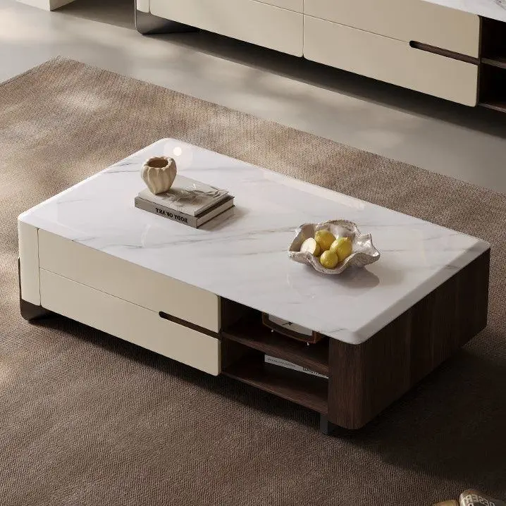 Modern Minimalist Wooden Solid Wood Look Living Room Furniture Set Extendable Storage Coffee Table and TV Cabinet Designer Style — image 7