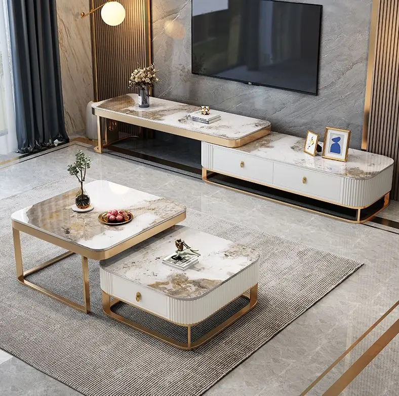 Modern Coffee Table for Living Room Oak Wood Design Elegant Home Furniture Center Mesa De Centro TV Stand with Marble — view 1