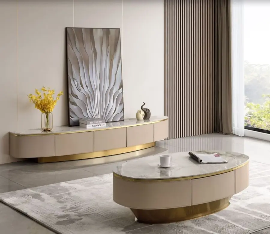 Modern Convertible Coffee Table with Solid Wood Frame and Stone Top Customizable Color & Logo Living Room Furniture — image 3