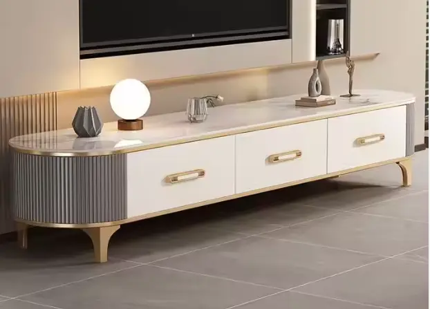 Modern Luxury Rock Board TV Stand and Coffee Table Simple Elegant Wooden Design for Small Home Living Room for Apartment — view 2