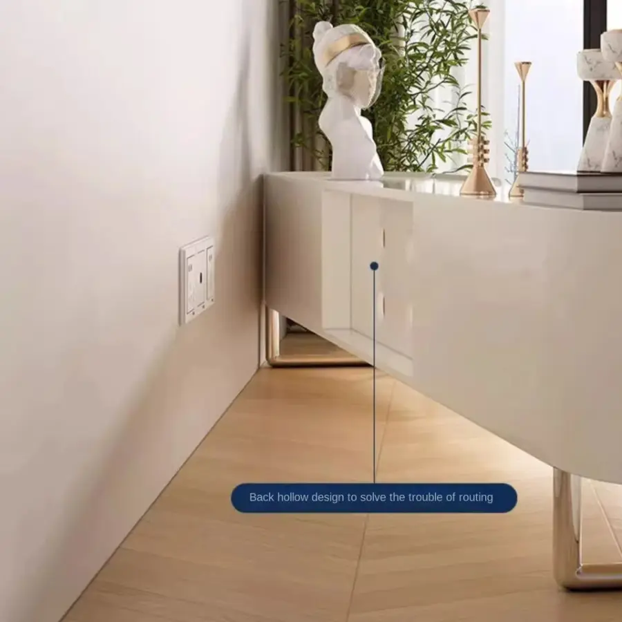 Modern Cream Minimalist TV Cabinet Light Luxury Rock Board Storage Combination for Small Living Room Apartment Made Wood-Coffee — image 6