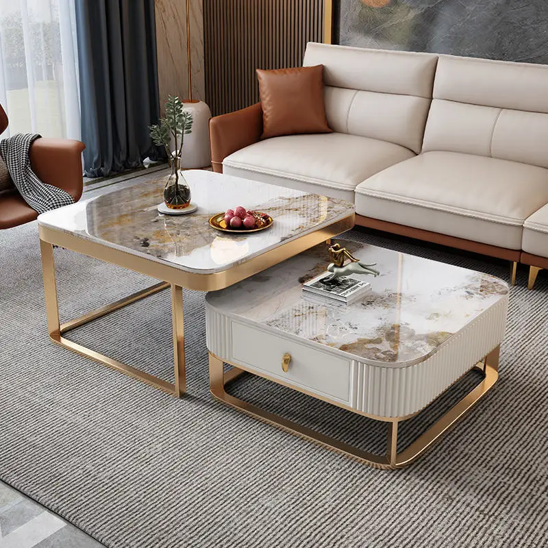 Modern Coffee Table for Living Room Oak Wood Design Elegant Home Furniture Center Mesa De Centro TV Stand with Marble — image 2