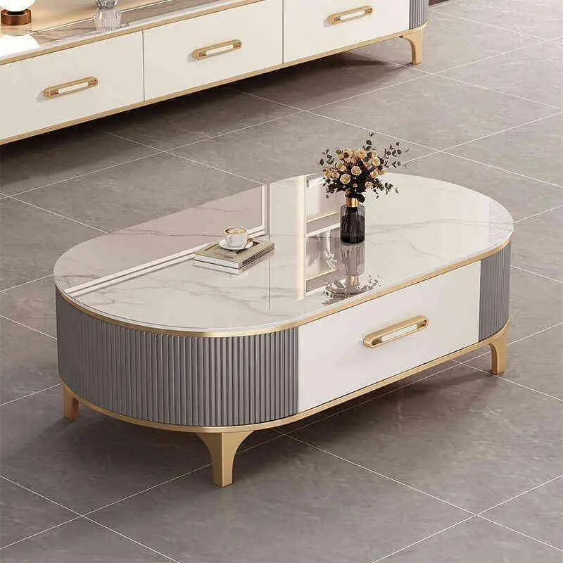 Modern Luxury Rock Board TV Stand and Coffee Table Simple Elegant Wooden Design for Small Home Living Room for Apartment — view 4