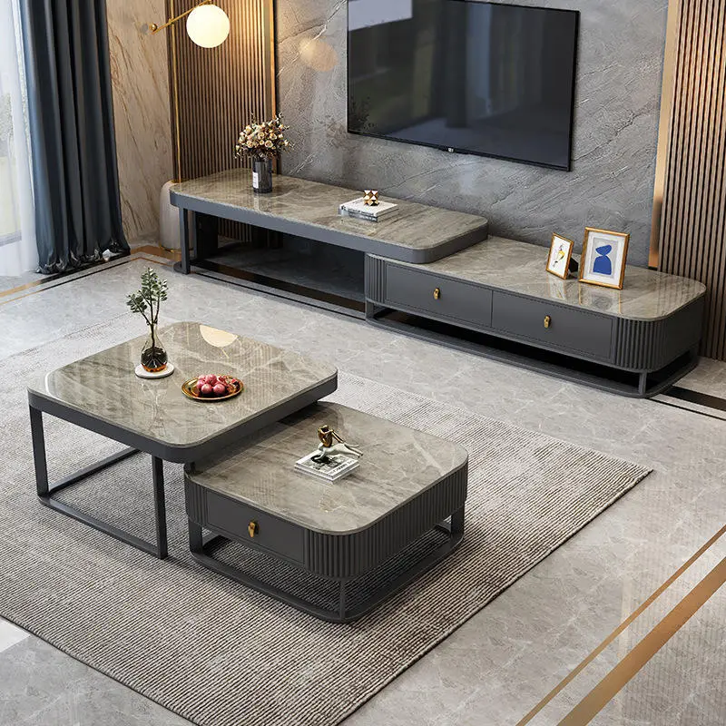 Modern Coffee Table for Living Room Oak Wood Design Elegant Home Furniture Center Mesa De Centro TV Stand with Marble — image 4