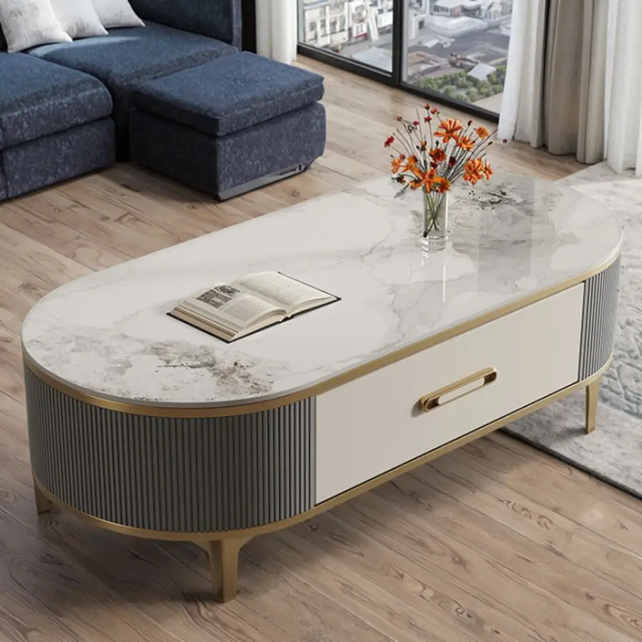 Modern Luxury Rock Board TV Stand and Coffee Table Simple Elegant Wooden Design for Small Home Living Room for Apartment — view 5