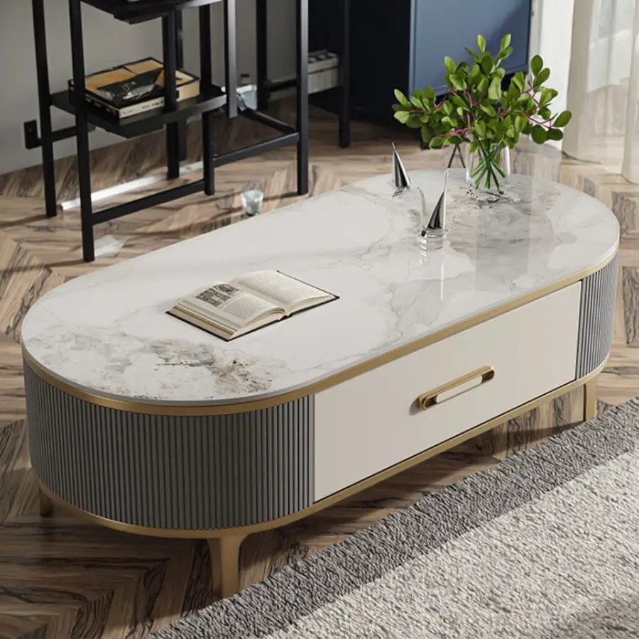 Modern Luxury Rock Board TV Stand and Coffee Table Simple Elegant Wooden Design for Small Home Living Room for Apartment — view 6