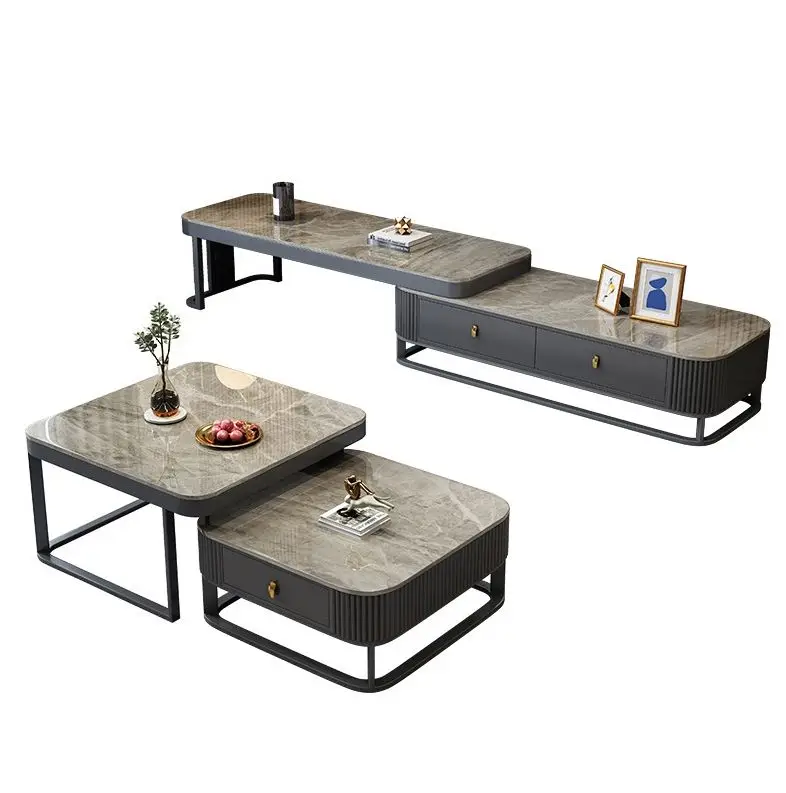 Modern Coffee Table for Living Room Oak Wood Design Elegant Home Furniture Center Mesa De Centro TV Stand with Marble — image 6
