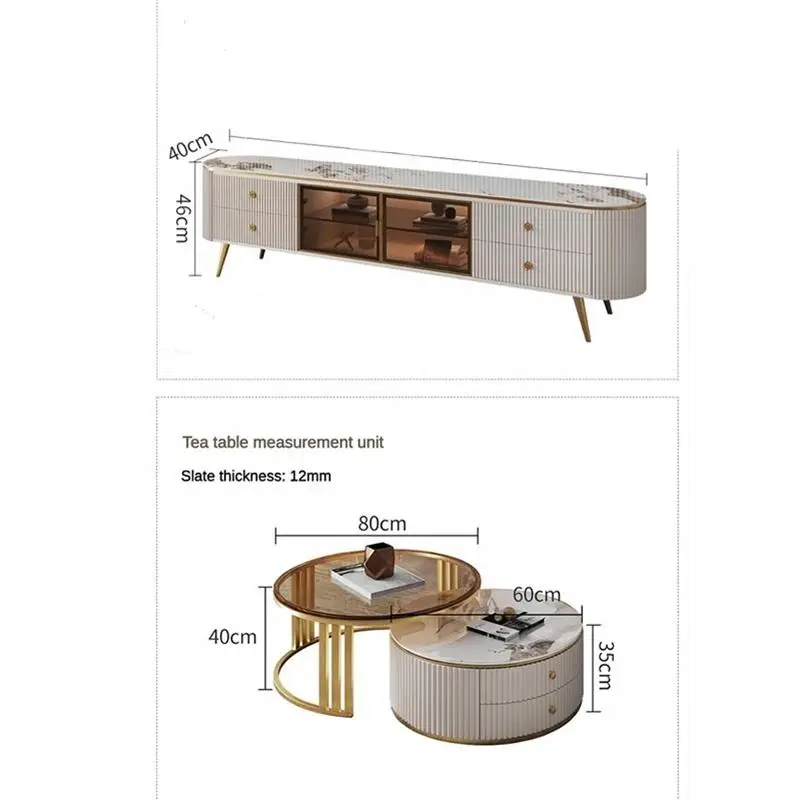2025 Hot Sale Gold Metal Combined Living Room Luxury White and Black Round Coffee Table Set with Storage — view 6