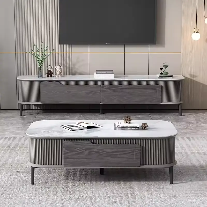 Modern Luxury Scandinavian Style Solid Wood TV Stand and Coffee Table Set Small Living Room Center with Low Storage Cabi — view 1