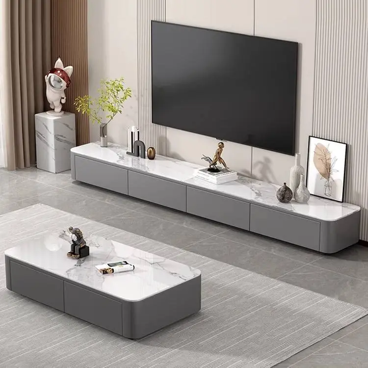 Modern Simple Rock Board TV Cabinet for Home for Small Apartment Coffee Table and TV Stand Combination for Home Furnitur — view 1