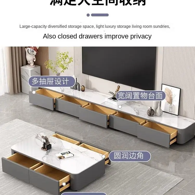 Modern Simple Rock Board TV Cabinet for Home for Small Apartment Coffee Table and TV Stand Combination for Home Furnitur — view 6