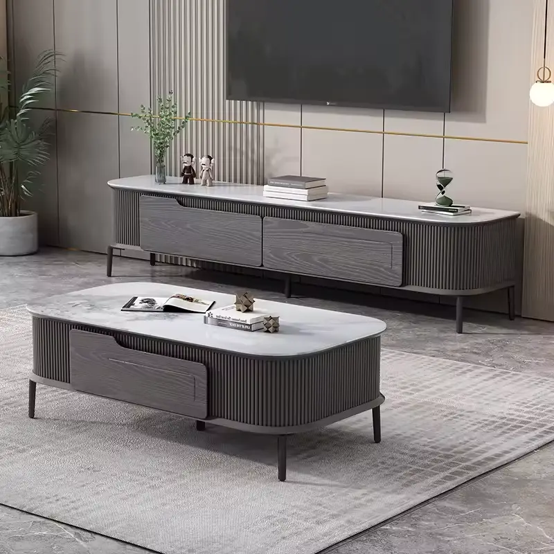 Modern Luxury Scandinavian Style Solid Wood TV Stand and Coffee Table Set Small Living Room Center with Low Storage Cabinet — image 4