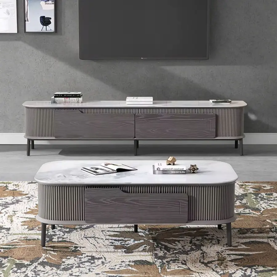 Modern Luxury Scandinavian Style Solid Wood TV Stand and Coffee Table Set Small Living Room Center with Low Storage Cabinet — image 5