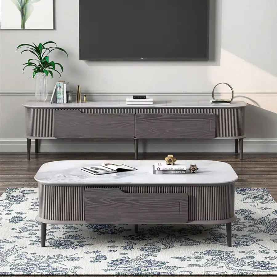 Modern Luxury Scandinavian Style Solid Wood TV Stand and Coffee Table Set Small Living Room Center with Low Storage Cabinet — image 6