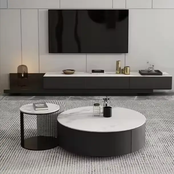 Light Luxury Scandinavian Style Solid Wood TV Stand Coffee Table Set Small Living Room Center Table Low Storage Cabinet — view 1