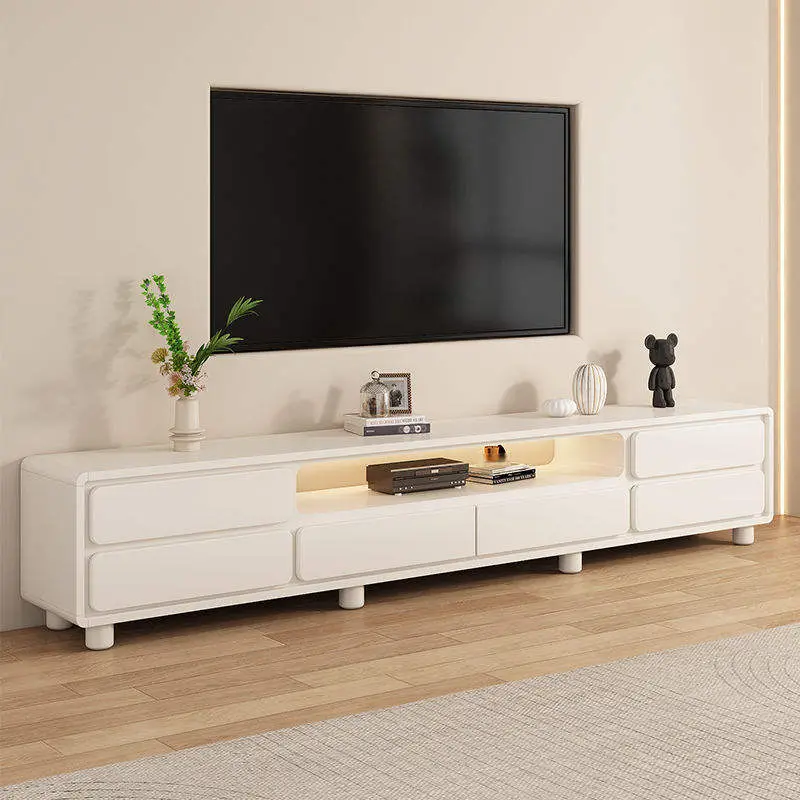 Modern Simple Cream Style Double Layer TV Cabinet Coffee Table Combination for Small Apartment Living Room Household Floor — image 3