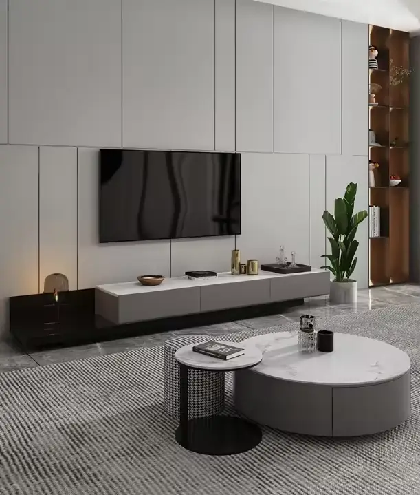 Light Luxury Scandinavian Style Solid Wood TV Stand Coffee Table Set Small Living Room Center Table Low Storage Cabinet — image 5