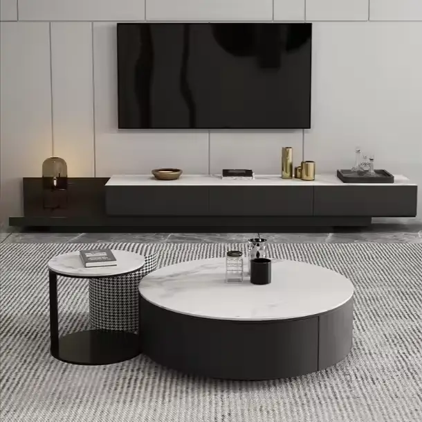 Light Luxury Scandinavian Style Solid Wood TV Stand Coffee Table Set Small Living Room Center Table Low Storage Cabinet — image 6