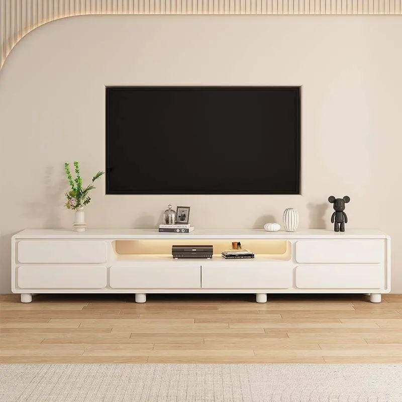 Modern Simple Cream Style Double Layer TV Cabinet Coffee Table Combination for Small Apartment Living Room Household Floor — image 5
