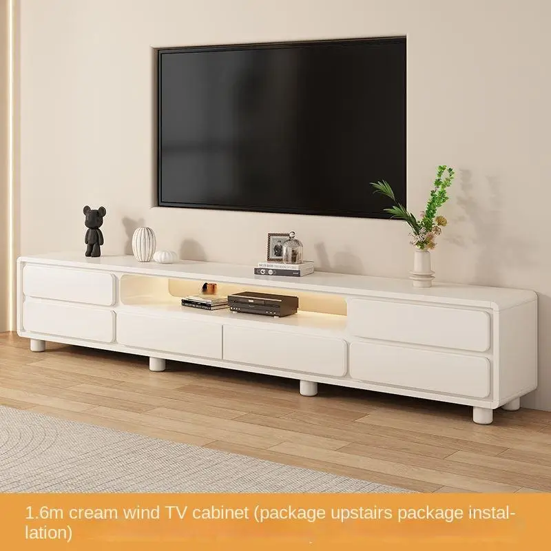 Modern Simple Cream Style Double Layer TV Cabinet Coffee Table Combination for Small Apartment Living Room Household Floor — image 6
