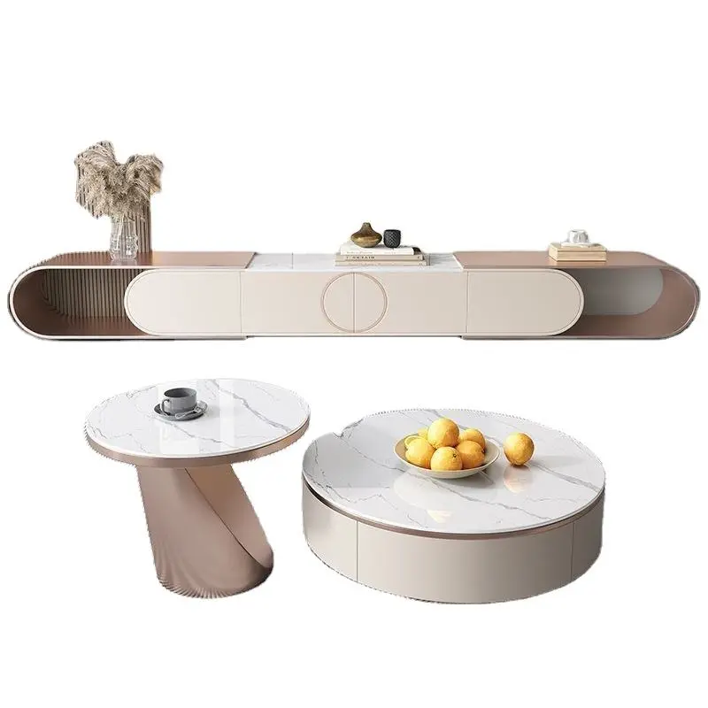 Popular Full-Mounted Rock Board TV Cabinet Coffee Table Combination New Entry Level Light Luxury Home Furniture Home Fur — view 1