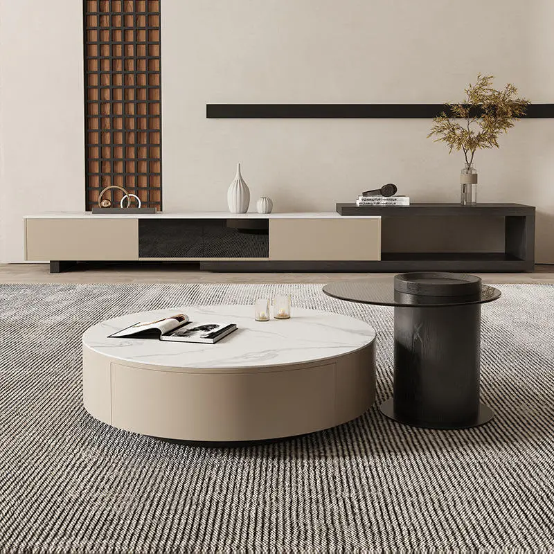 Round Rock Plate Coffee Table TV Cabinet Combination Living Room Household Simple Modern Design Side Table Coffee Table — view 1