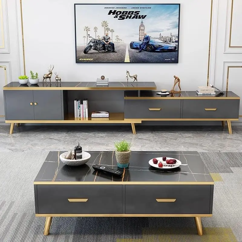 Nordic Simple Modern Light Luxury Retractable Coffee Table TV Cabinet Economical Wooden Furniture for Small Apartment Living — image 2