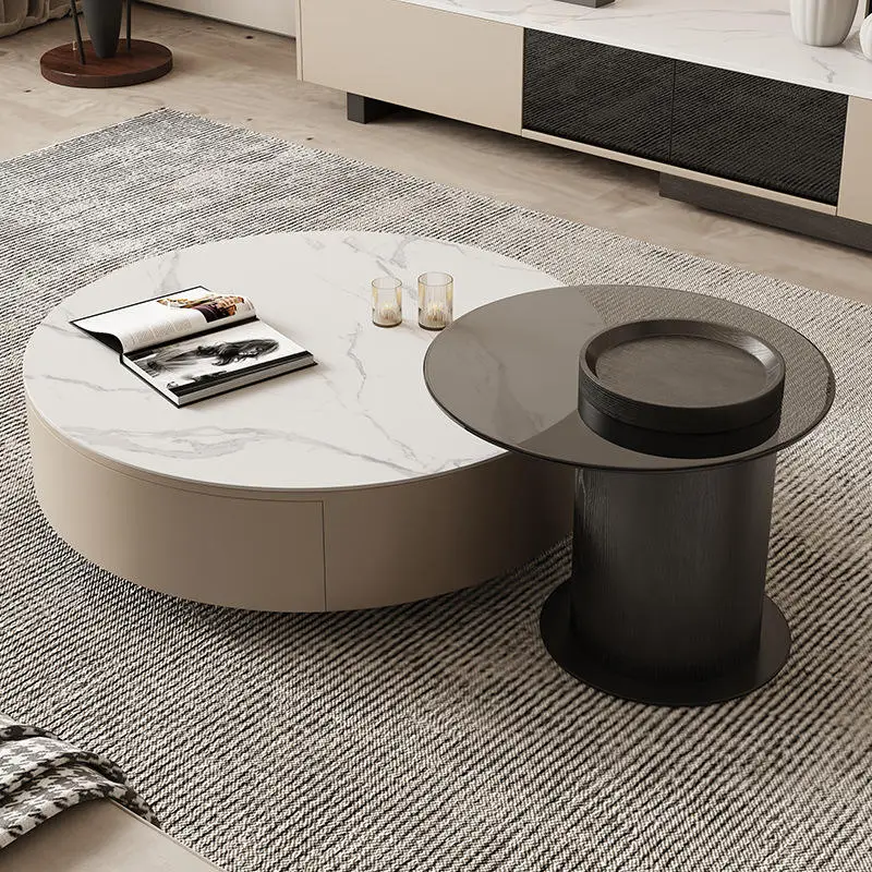 Round Rock Plate Coffee Table TV Cabinet Combination Living Room Household Simple Modern Design Side Table Coffee Table — image 2