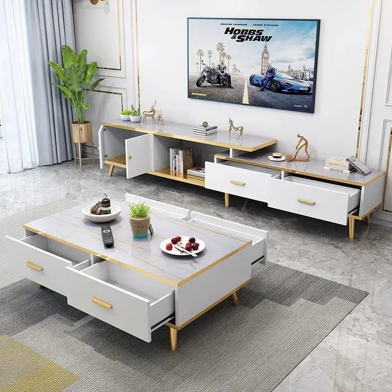 Nordic Simple Modern Light Luxury Retractable Coffee Table TV Cabinet Economical Wooden Furniture for Small Apartment Living — image 3