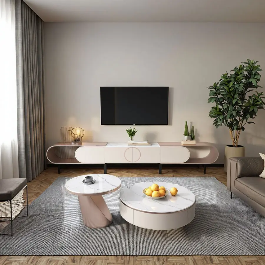 Popular Full-Mounted Rock Board TV Cabinet Coffee Table Combination New Entry Level Light Luxury Home Furniture Home Furniture — image 3