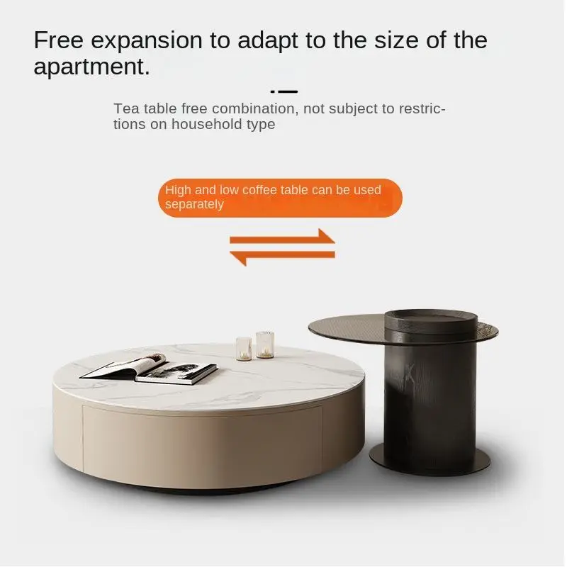Round Rock Plate Coffee Table TV Cabinet Combination Living Room Household Simple Modern Design Side Table Coffee Table — image 3