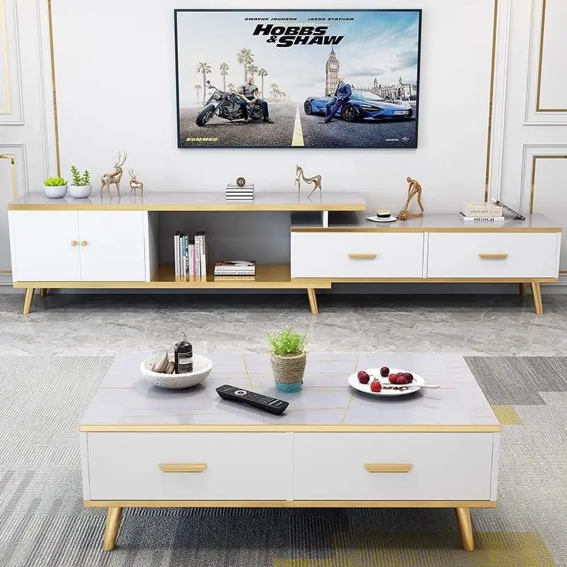Nordic Simple Modern Light Luxury Retractable Coffee Table TV Cabinet Economical Wooden Furniture for Small Apartment Living — image 4