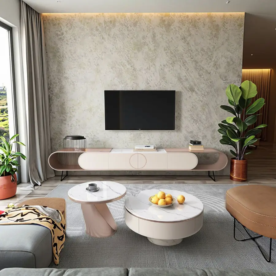Popular Full-Mounted Rock Board TV Cabinet Coffee Table Combination New Entry Level Light Luxury Home Furniture Home Furniture — image 4