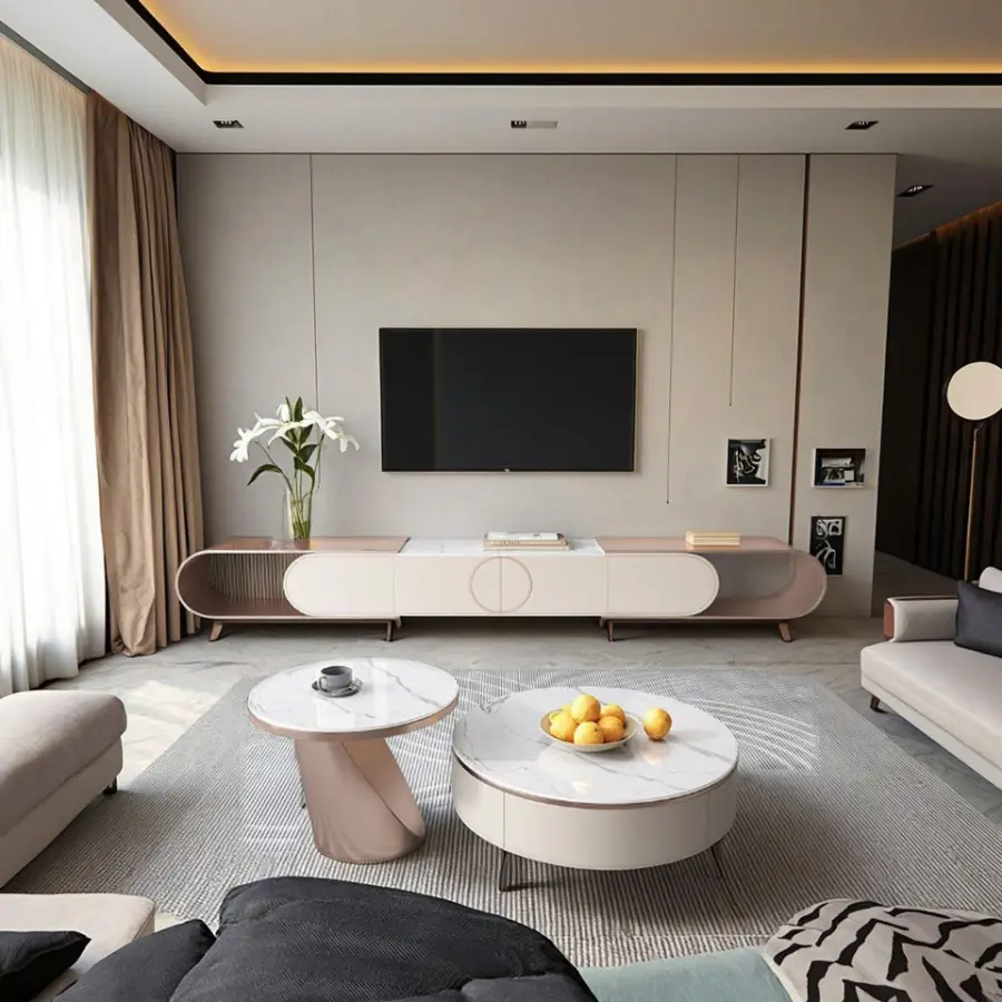Popular Full-Mounted Rock Board TV Cabinet Coffee Table Combination New Entry Level Light Luxury Home Furniture Home Furniture — image 5