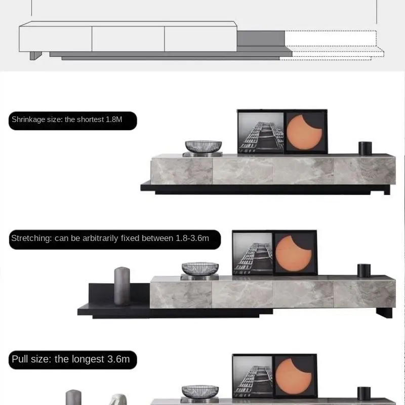 Modern Simple Home Living Room Rock Board Coffee Table with Retractable TV Cabinet Wooden Floor Storage Cabinet — image 5