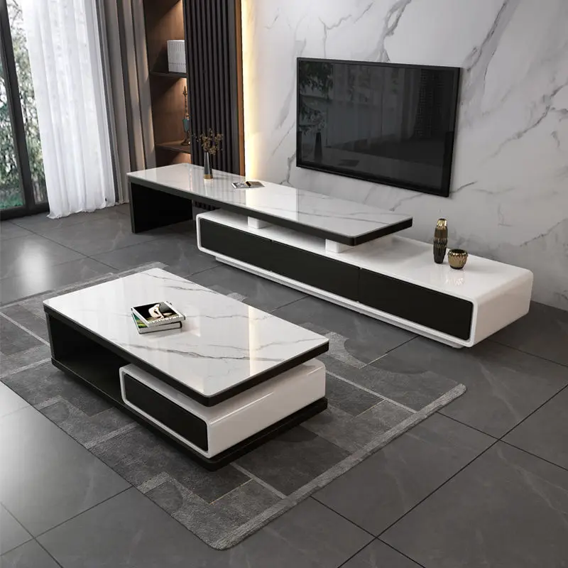 Modern Light Luxury Rock Board Coffee Table TV Cabinet Combination Simple Design for Home Furniture for Living Room Telescopic — image 2