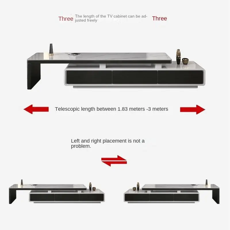Modern Light Luxury Rock Board Coffee Table TV Cabinet Combination Simple Design for Home Furniture for Living Room Telescopic — image 3