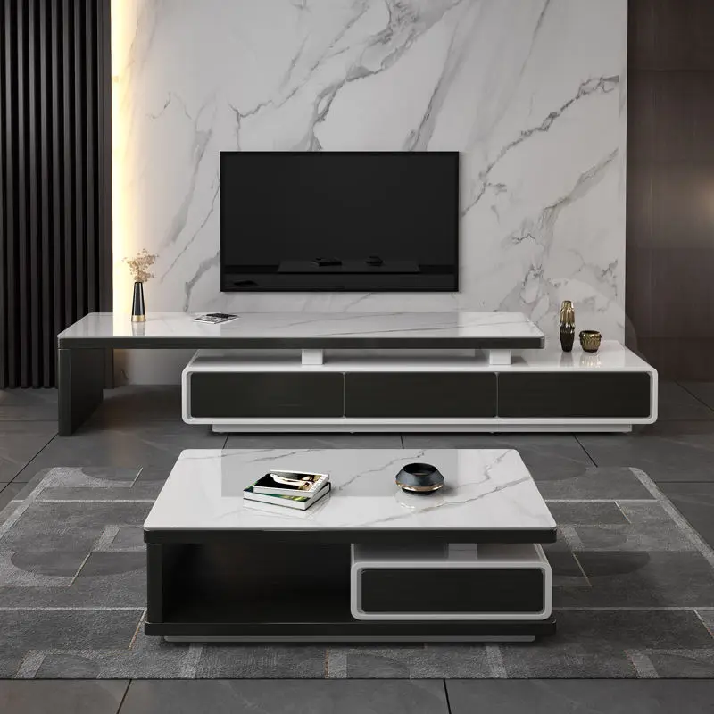 Modern Light Luxury Rock Board Coffee Table TV Cabinet Combination Simple Design for Home Furniture for Living Room Telescopic — image 4