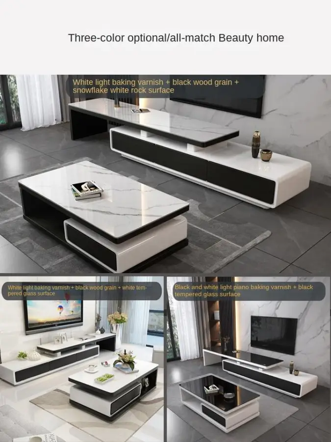 Modern Light Luxury Rock Board Coffee Table TV Cabinet Combination Simple Design for Home Furniture for Living Room Telescopic — image 5