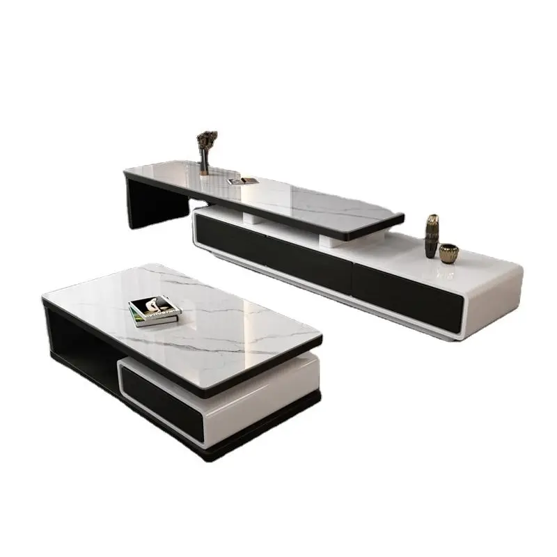 Modern Light Luxury Rock Board Coffee Table TV Cabinet Combination Simple Design for Home Furniture for Living Room Telescopic — image 6