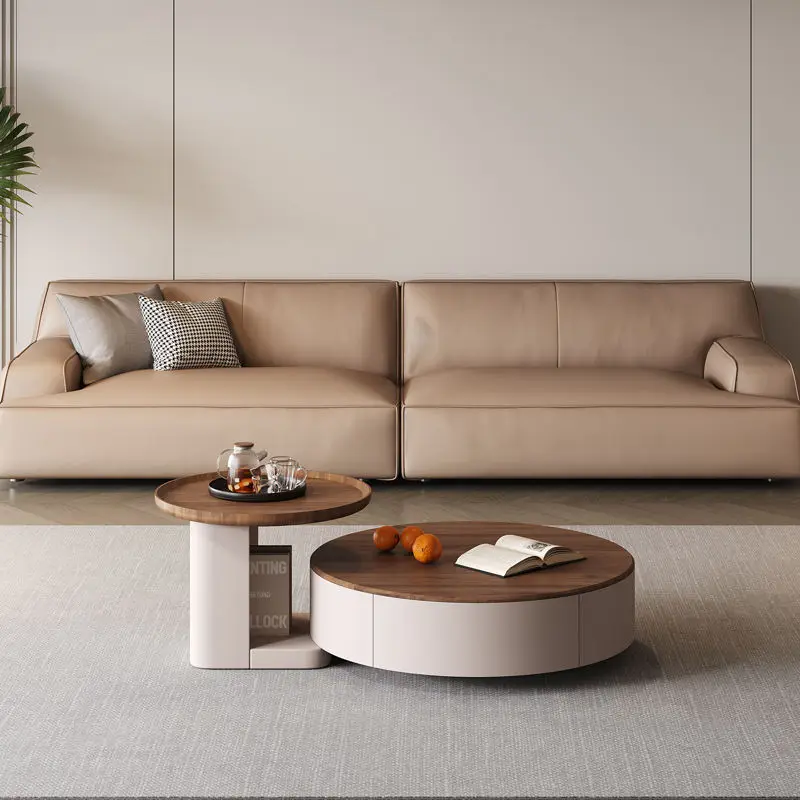 Italian Solid Wood Minimalist Coffee Table Telescopic TV Cabinet Cream Style for Small Apartment New Ancient Style for Living — image 2
