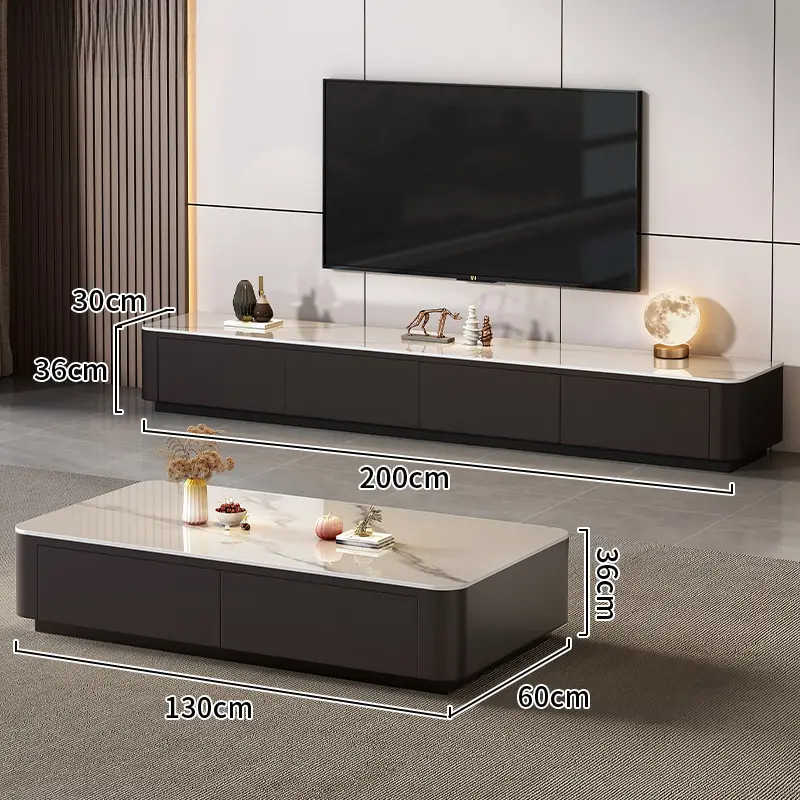 2025 Luxury Black Coffee Table with Rectangular TV Combination for Small Home or Apartment for Living Room Entry — view 2