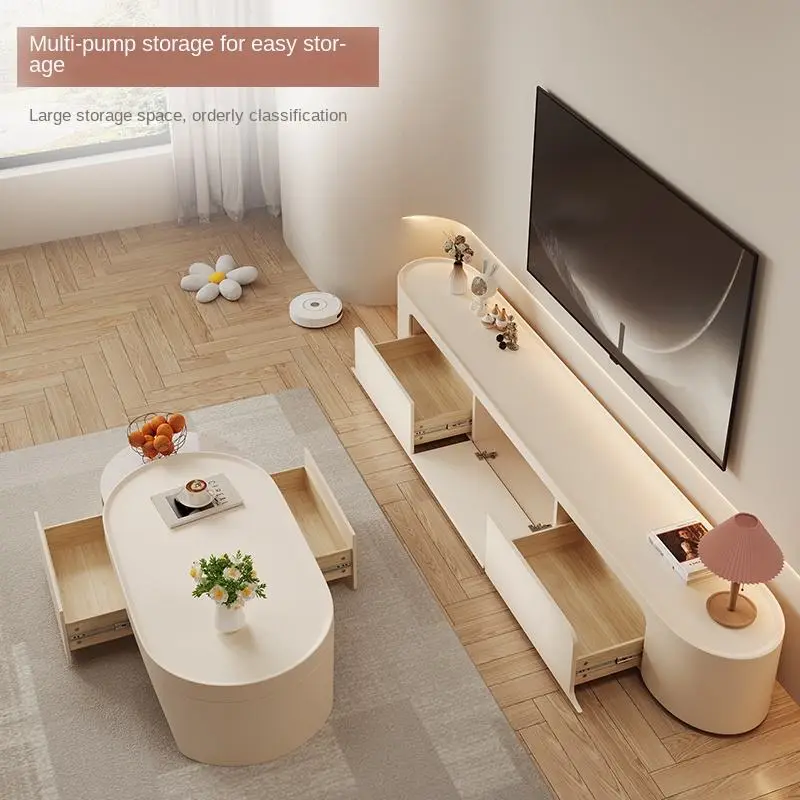 2025 New Style Cream Wooden TV Cabinet Simple Living Room Home Coffee Table Combination with Storage Integrated Floor St — view 3