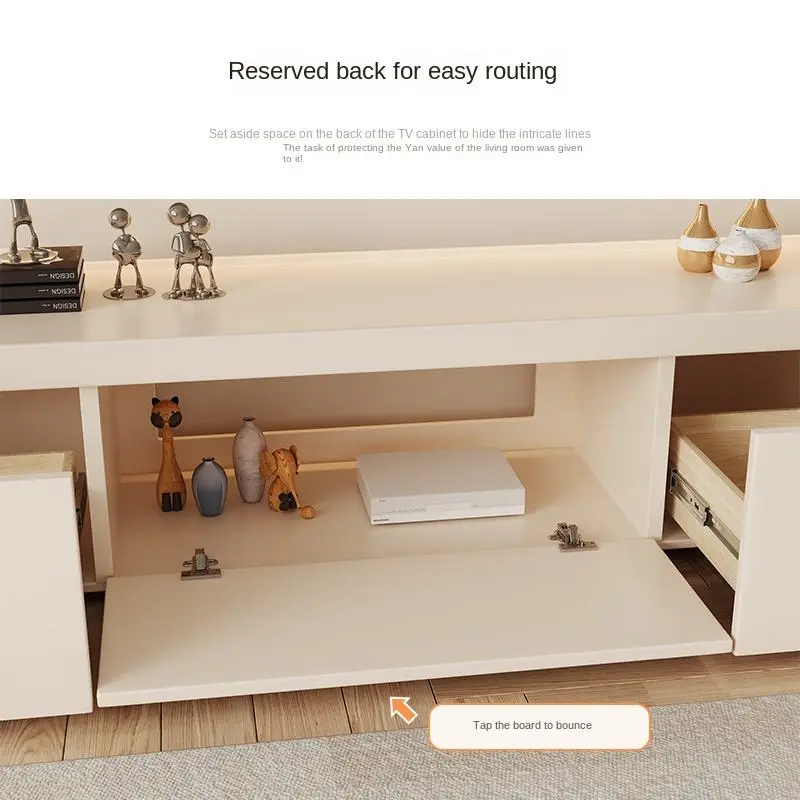 2025 New Style Cream Wooden TV Cabinet Simple Living Room Home Coffee Table Combination with Storage Integrated Floor St — view 4