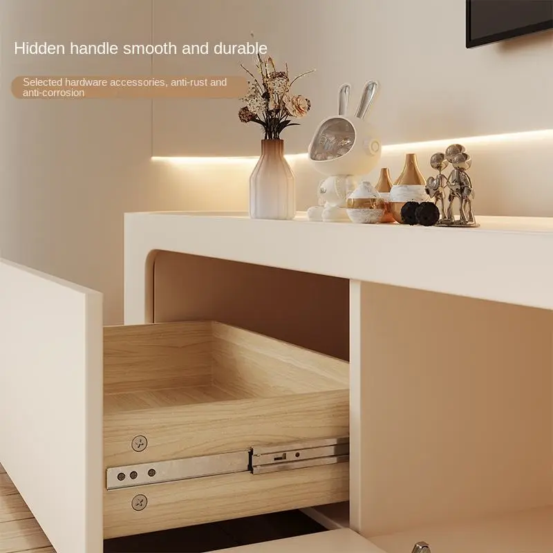 2025 New Style Cream Wooden TV Cabinet Simple Living Room Home Coffee Table Combination with Storage Integrated Floor St — view 5