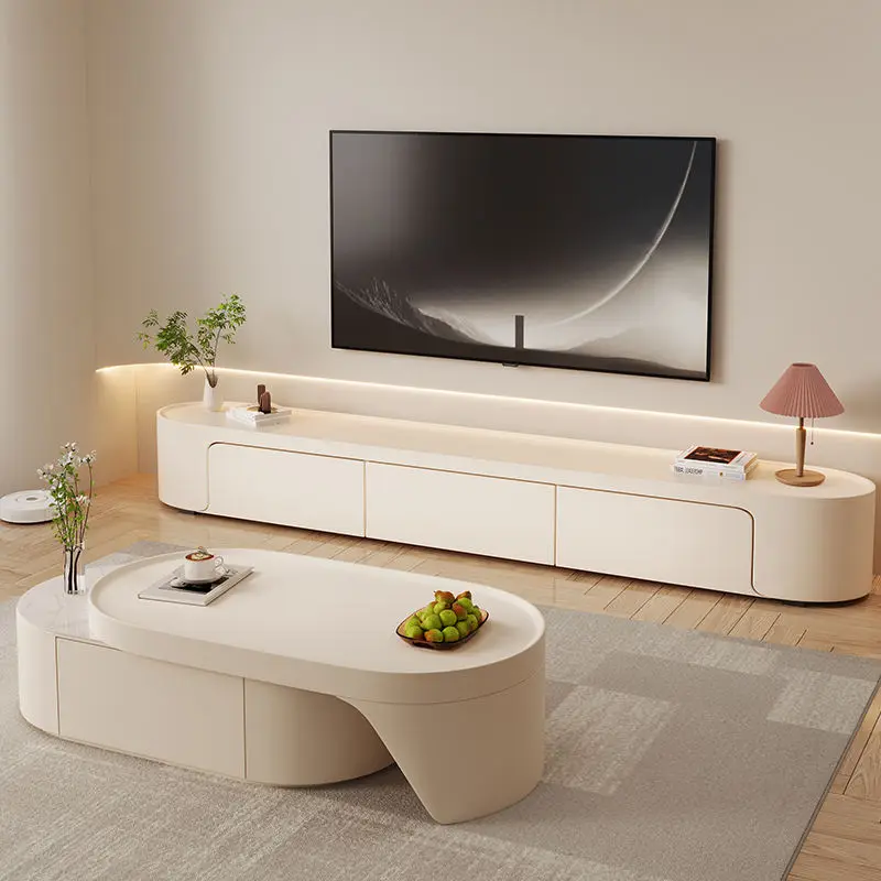 2025 New Style Cream Wooden TV Cabinet Simple Living Room Home Coffee Table Combination with Storage Integrated Floor St — view 6