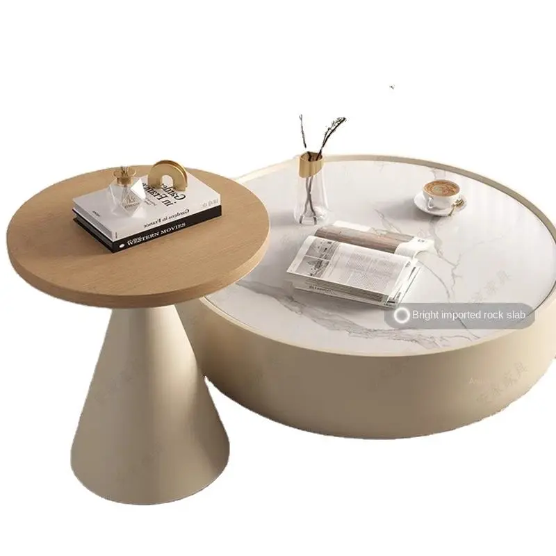Designer Style Coffee Table & TV Cabinet Combination Wooden Log Cream Wind Rock Plate for Living Room for Small Apartmen — view 1