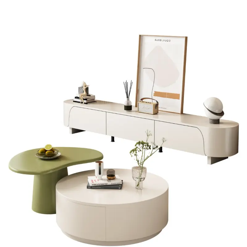 Modern High-Grade Cream Cashew Living Room Furniture TV Cabinet Coffee Table Combination Light Luxury Design for Small — view 1